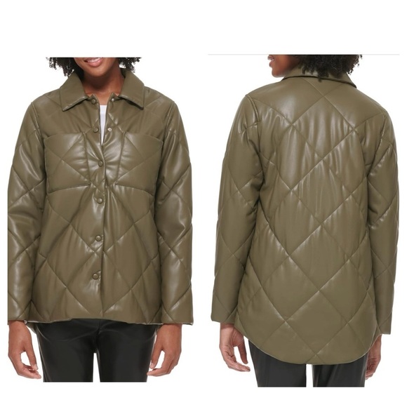 Calvin Klein Green Faux Leather Quilted Coat- NWT - Picture 14 of 17